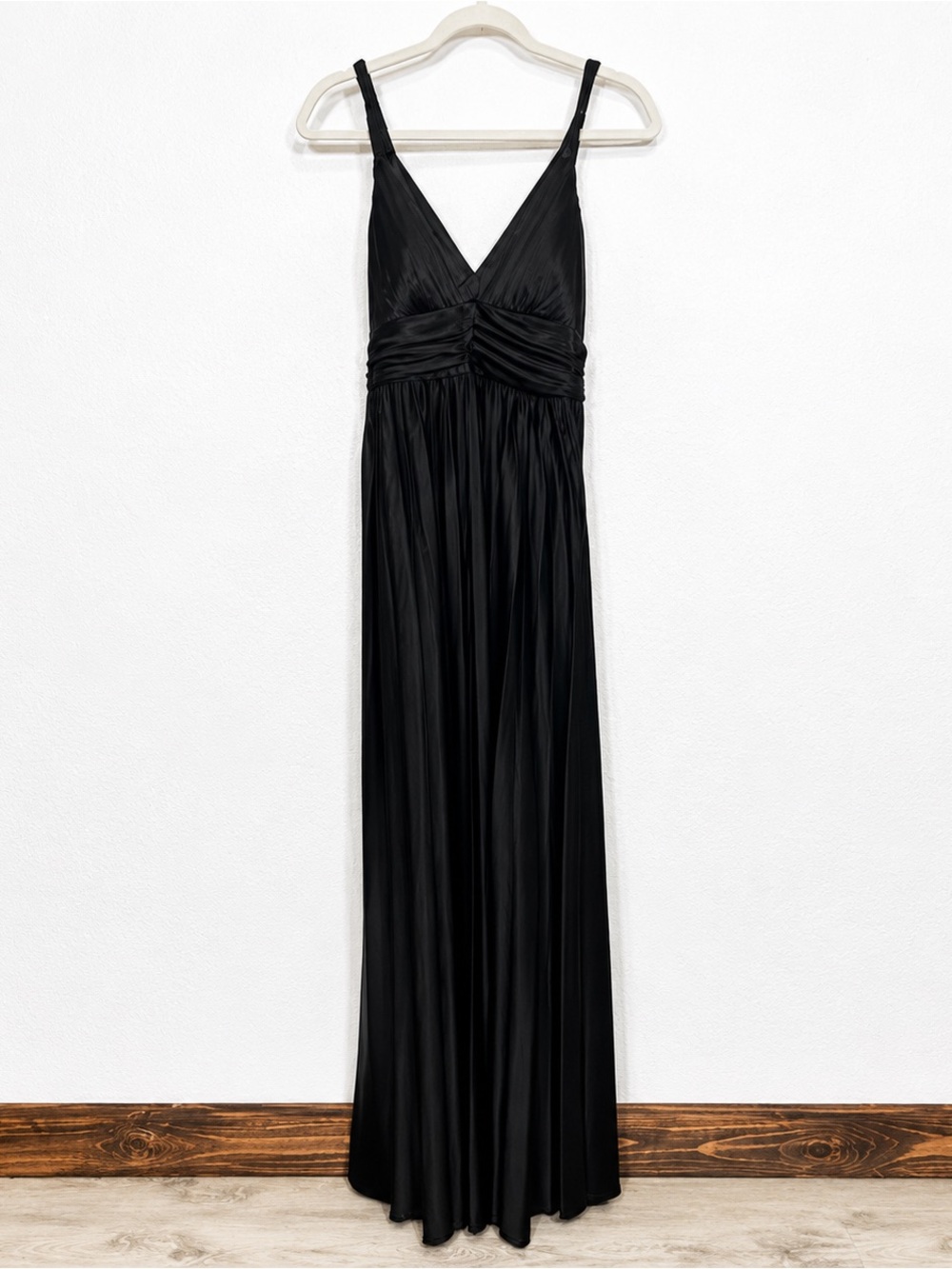 Vintage Y2K Sleek Grecian Maxi Dress Pleated Ruched Empire Tie Waist Formal Gown